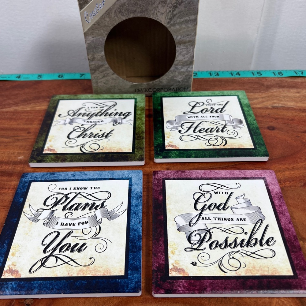 DWK Corporation Christian Bible Verse Coaster Set 4pc TC42102 Cork Back